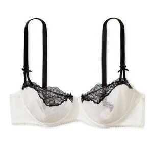 New Victoria's Secret Boho Wicked Unlined Uplift Bra Tulle Mesh White Black